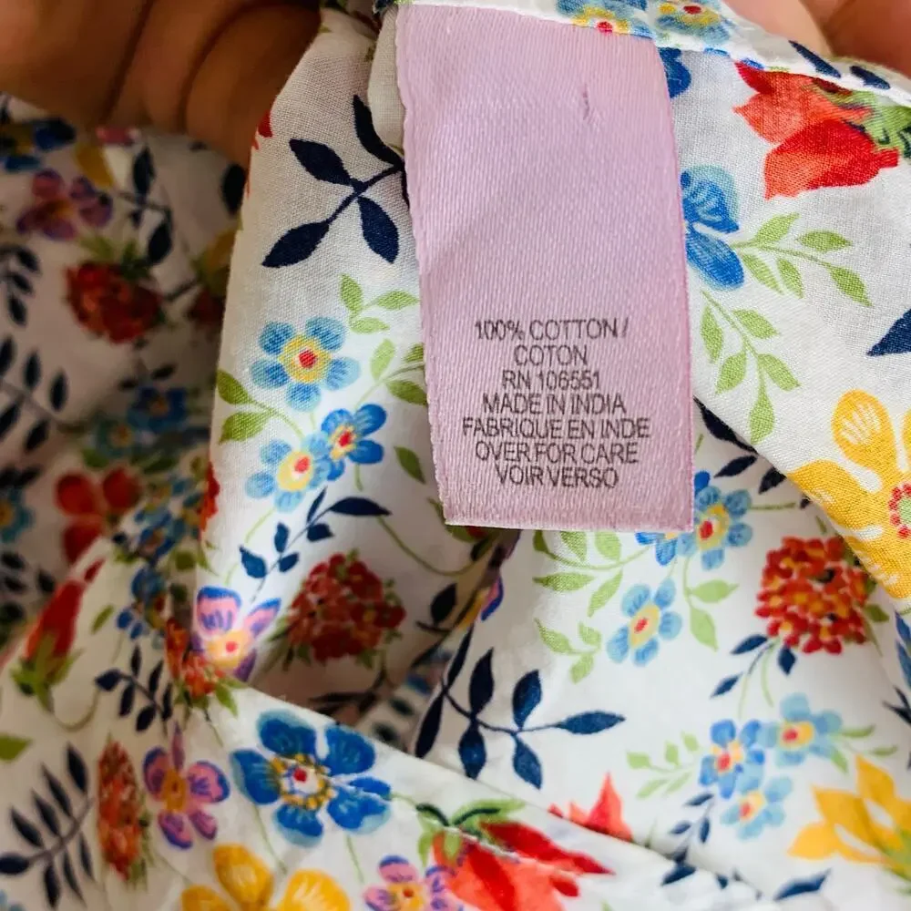 Calypso St. Barths Scandi Floral Cotton Short Sleeve Blouse Size XS